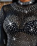 Rhinestone Studded Long Sleeve Bodysuit