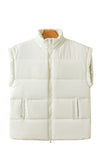 Beige  Zipper Stand Neck Oversized Puffer Vest