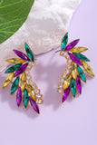 Gold Mardi Gras Rhinestone Crystal Inlay Stud Earrings