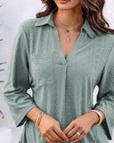 V Neck Roll Up Sleeve Hollow out Drawstring Mini Dress Vacation Dress