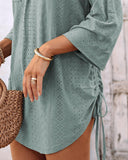 V Neck Roll Up Sleeve Hollow out Drawstring Mini Dress Vacation Dress