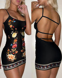 Floral Print Backless Bodycon Dress