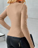 Twisted Hollow Out Beaded Knit Sweater