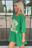 Bright Green Rhinestone Lucky Poker Cards Oversized T Shirt Mini Dress