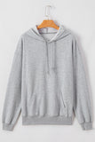 Light Grey Fleece Lined Kangaroo Pocket Drawstring Chunky Hoodie