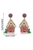 White Christmas Style House Beaded Stud Dangle Earrings