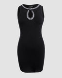 Sparkling Rhinestone Detail Keyhole Neck Bodycon Dress Slim Fit Mini Dress