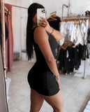 Sparkling Rhinestone Detail Keyhole Neck Bodycon Dress Slim Fit Mini Dress