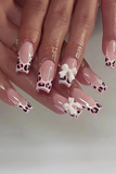 Pink Leopard French Tip Bow Decor Square Nail Stickers