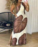 Tropical Print One Shoulder Bodycon Slit Dress Sexy Slim Fit Maxi Dress
