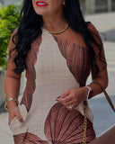 Tropical Print One Shoulder Bodycon Slit Dress Sexy Slim Fit Maxi Dress