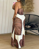 Tropical Print One Shoulder Bodycon Slit Dress Sexy Slim Fit Maxi Dress