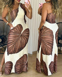 Tropical Print One Shoulder Bodycon Slit Dress Sexy Slim Fit Maxi Dress