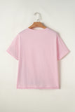 Pink Color Block Patchwork Seamed Crewneck T Shirt