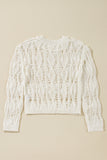 White Cut Out Crochet Crew Neck Loose Fit Sweater