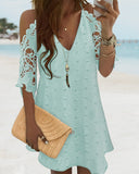 V Neck Cold Shoulder Sleeveless Lace Hem Straight Dress Vacation Dress