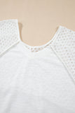 White Eyelet Patchwork High Low Hem V Neck Oversized Top