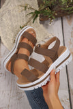 Camel Hollow Out Buckle PU Leather Platform Sandals