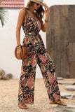 Black Floral Print Belted Sleeveless Wide Leg Jumpsuit