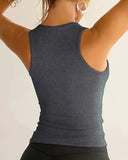 V Neck Sleeveless Knit Tank Casual High Strechy Slim Fit Top