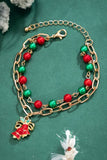 Gold Christmas Pendant Beaded Layered Bracelet Set