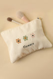 White Flower Print Corduroy Big Cosmetic Bag