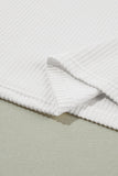 White Color Block Ribbed Knit Quarter Sleeve Top