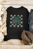 Black Rhinestone Checkerboard Clover Graphic St Patrick Sweatshirt