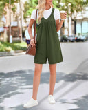 V Neck Sleeveless Waffle Romper Casual Drawstring Cargo Short Jumpsuit with Pockets