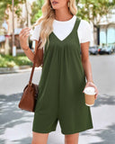 V Neck Sleeveless Waffle Romper Casual Drawstring Cargo Short Jumpsuit with Pockets