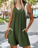 V Neck Sleeveless Waffle Romper Casual Drawstring Cargo Short Jumpsuit with Pockets