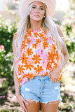 Orange Ruffled Sleeve Smocked Floral Top