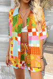 Red Vacation Printed Loose Shirt and Drawstring Shorts Set