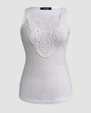 Contrast Lace V Neck Jacquard Knit Tank Casual Hollow Out Skinny Sleeveless Top