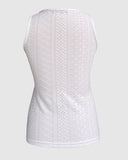 Contrast Lace V Neck Jacquard Knit Tank Casual Hollow Out Skinny Sleeveless Top