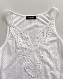 Contrast Lace V Neck Jacquard Knit Tank Casual Hollow Out Skinny Sleeveless Top