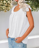 Contrast Lace Round Neck Short Sleeve Ruched Top Casual Slim Fit T Shirt
