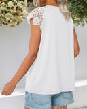 Contrast Lace Round Neck Short Sleeve Ruched Top Casual Slim Fit T Shirt