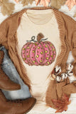 White Halloween Sequined Leaves Graphic Crew Neck T Shirt