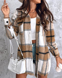 Plaid Pattern Drop Shoulder Long Sleeve Button Front Shacket