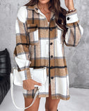 Plaid Pattern Drop Shoulder Long Sleeve Button Front Shacket