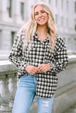 Black Plaid Print Chest Pockets Buttoned Tunic Shacket