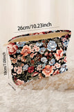 Black Flower Print Zipper Ribbed Corduroy Large Makeup Bag