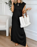 Round Neck Sleeveless Maxi Slit Dress