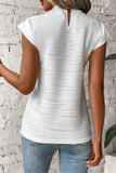 White Wavy Textured Mock Neck Cap Sleeve Top