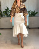 Tie Dye Print Turn down Collar Lantern Sleeve Loose Blouse Casual Top
