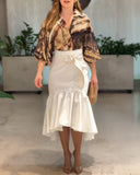 Tie Dye Print Turn down Collar Lantern Sleeve Loose Blouse Casual Top