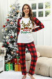 White Christmas Plaid Reindeer Graphic Long Sleeve Lounge Set