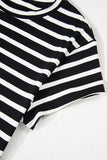 Black White Striped Short Sleeve Top and Shorts Set