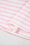 Pink Stripe Knitted Short Sleeve Top and Drawstring Shorts Set